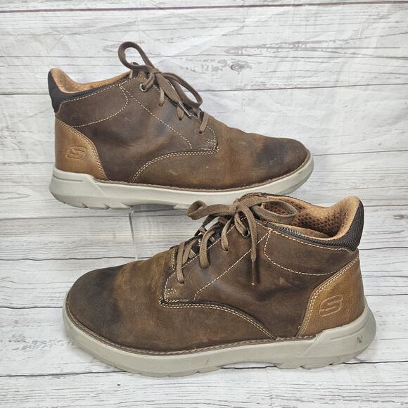 SKECHERS Men's Doveno Molens Lace Up Boots Size 10 Brown Leather - Picture 1 of 6